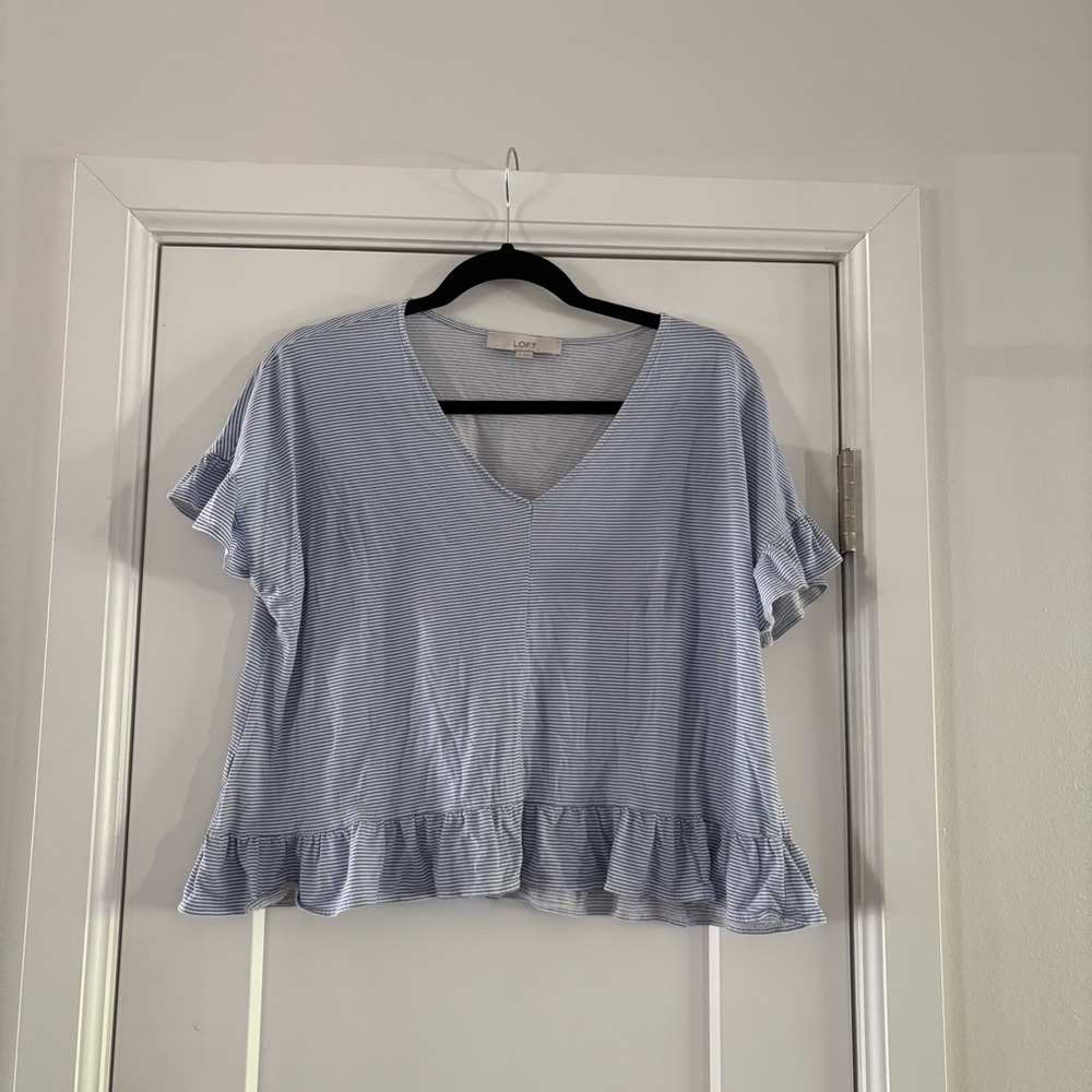 LOFT • Blue‎ Striped Peplum Top